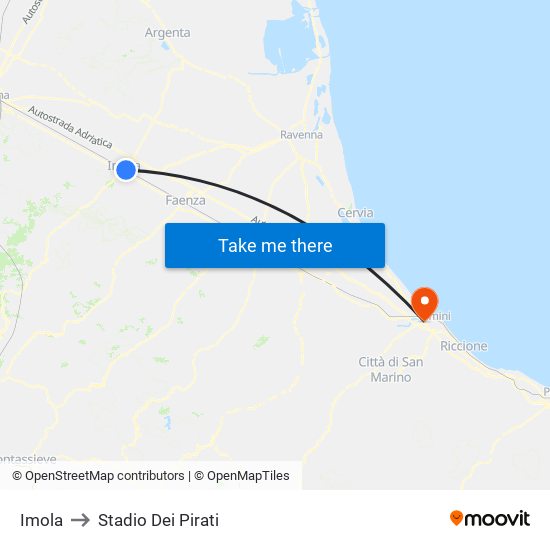 Imola to Stadio Dei Pirati map