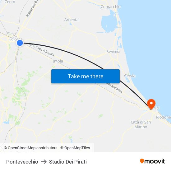 Pontevecchio to Stadio Dei Pirati map