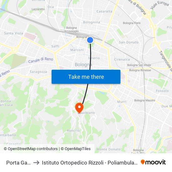 Porta Galliera to Istituto Ortopedico Rizzoli - Poliambulatorio Barbiano map