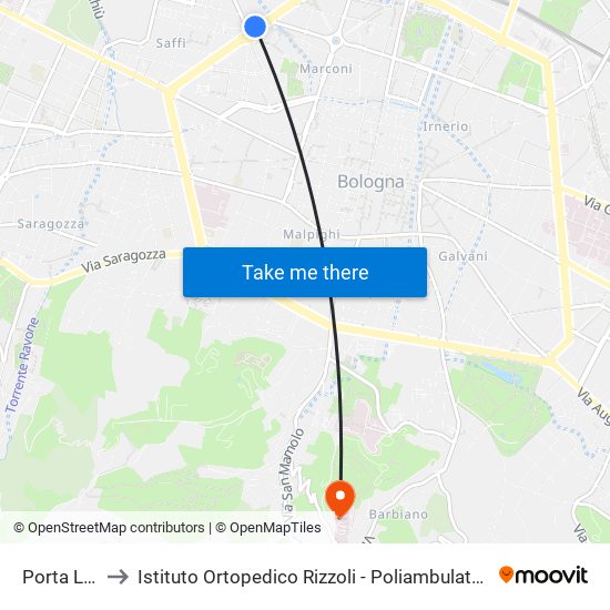 Porta Lame to Istituto Ortopedico Rizzoli - Poliambulatorio Barbiano map