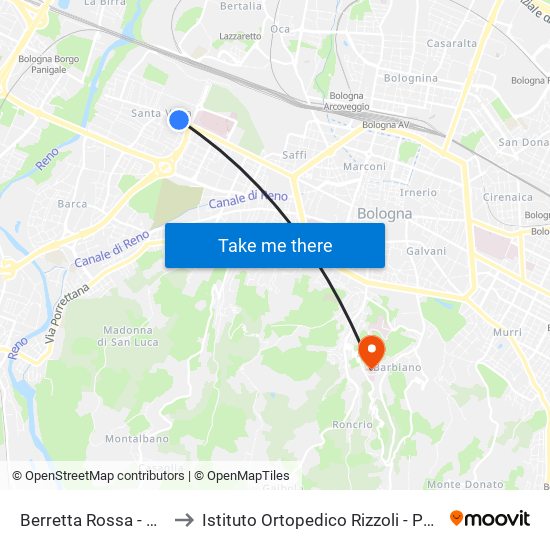 Berretta Rossa - Opificio Golinelli to Istituto Ortopedico Rizzoli - Poliambulatorio Barbiano map