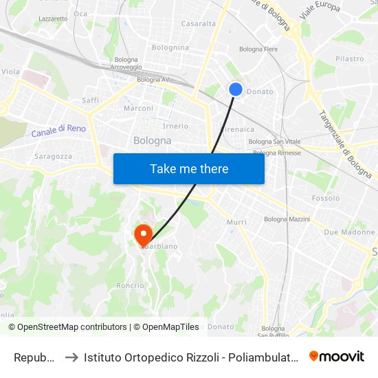 Repubblica to Istituto Ortopedico Rizzoli - Poliambulatorio Barbiano map