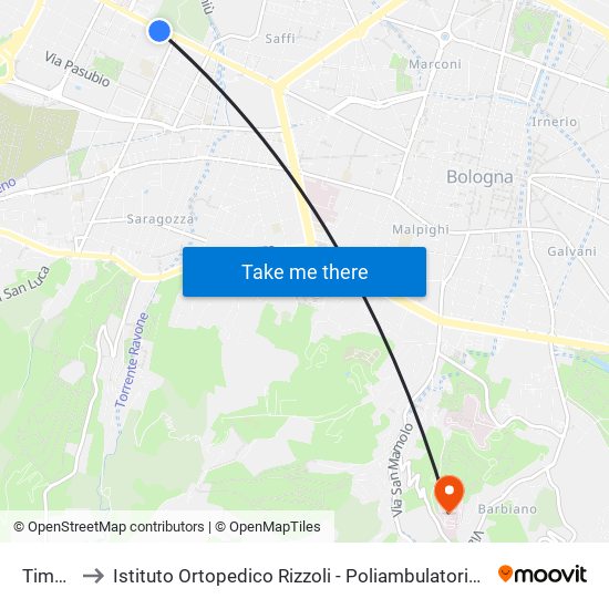 Timavo to Istituto Ortopedico Rizzoli - Poliambulatorio Barbiano map