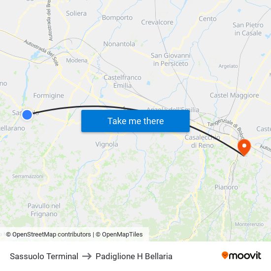 Sassuolo Terminal to Padiglione H Bellaria map