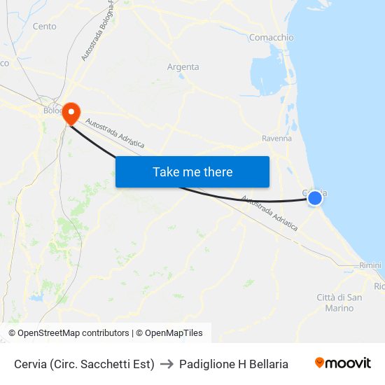 Cervia (Circ. Sacchetti Est) to Padiglione H Bellaria map