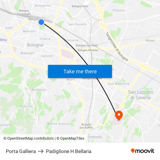 Porta Galliera to Padiglione H Bellaria map