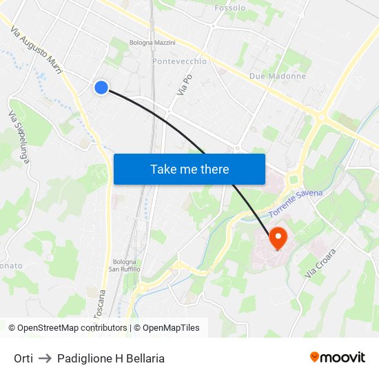 Orti to Padiglione H Bellaria map