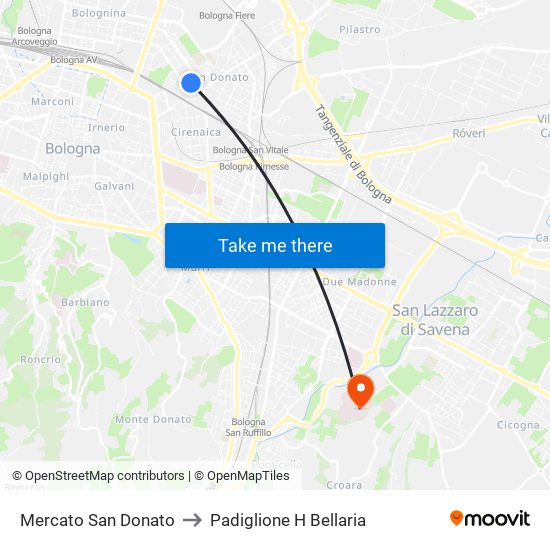 Mercato San Donato to Padiglione H Bellaria map