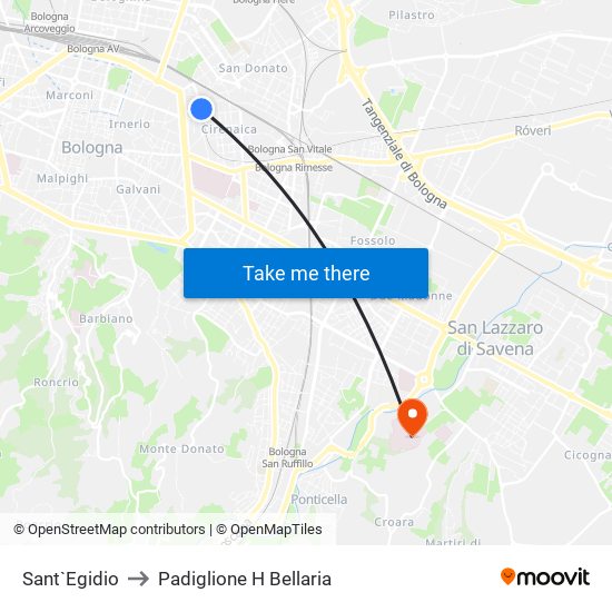 Sant`Egidio to Padiglione H Bellaria map