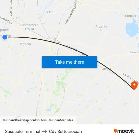 Sassuolo Terminal to Cdv Settecrociari map