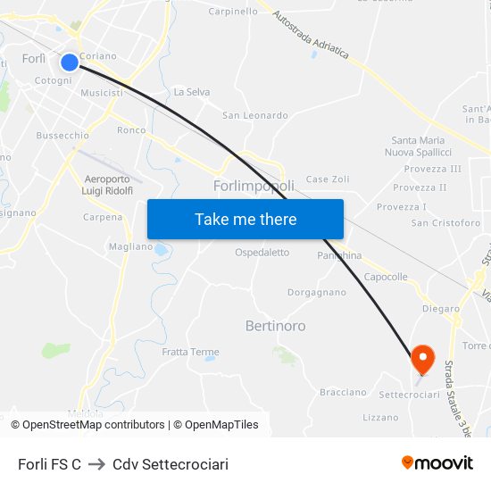 Forli FS C to Cdv Settecrociari map