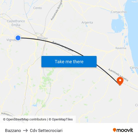 Bazzano to Cdv Settecrociari map