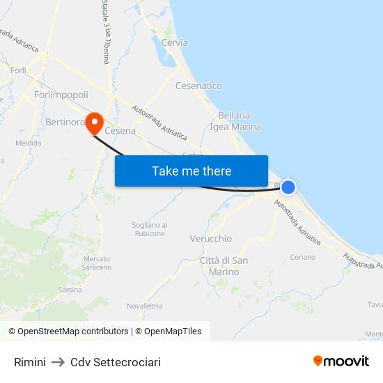 Rimini to Cdv Settecrociari map