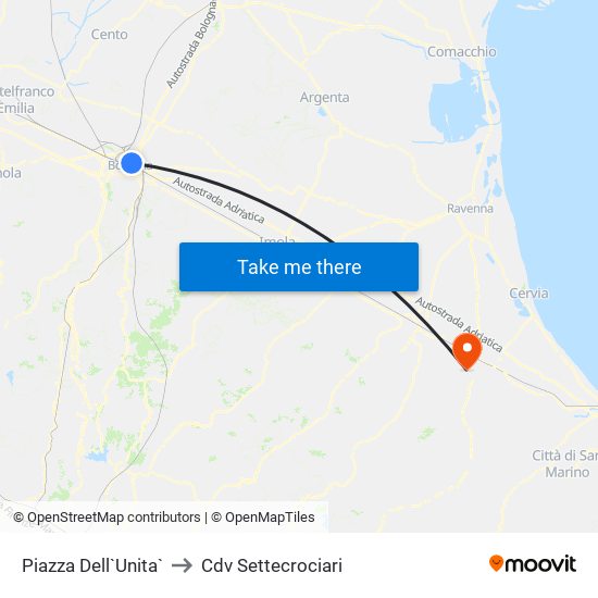 Piazza Dell`Unita` to Cdv Settecrociari map