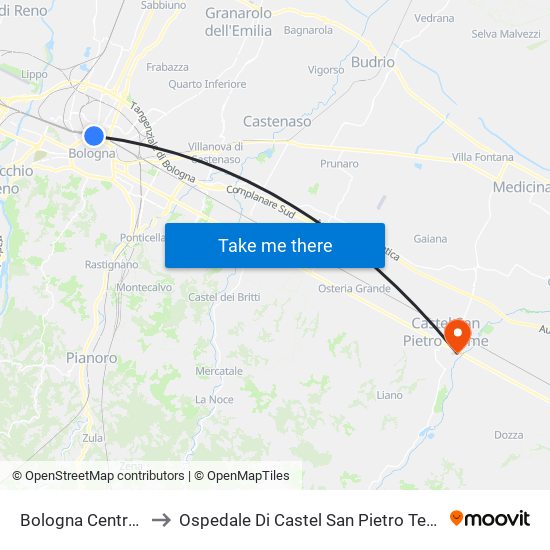 Bologna Centrale to Ospedale Di Castel San Pietro Terme map