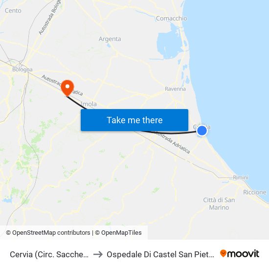 Cervia (Circ. Sacchetti Est) to Ospedale Di Castel San Pietro Terme map
