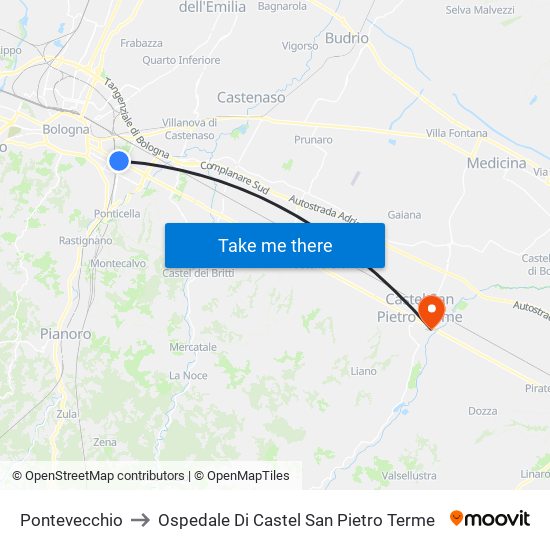 Pontevecchio to Ospedale Di Castel San Pietro Terme map