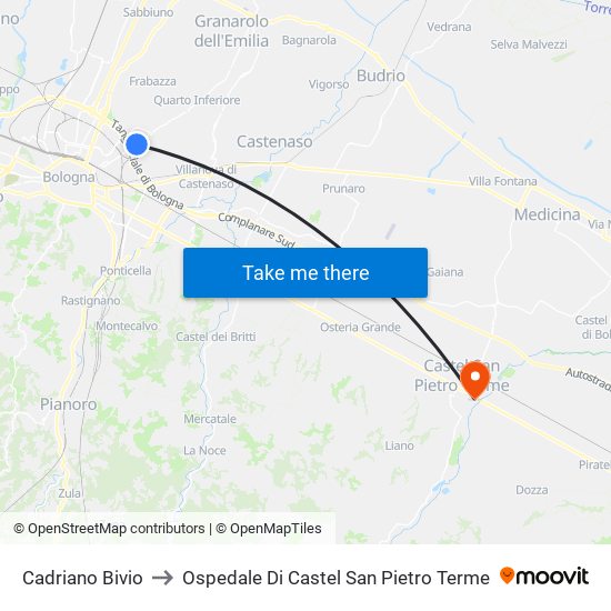 Cadriano Bivio to Ospedale Di Castel San Pietro Terme map