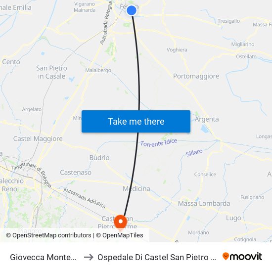 Giovecca Montebello to Ospedale Di Castel San Pietro Terme map