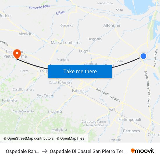 Ospedale Randi to Ospedale Di Castel San Pietro Terme map