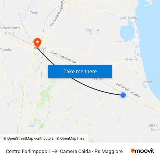 Centro Forlimpopoli to Camera Calda - Ps Maggiore map