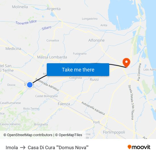 Imola to Casa Di Cura ""Domus Nova"" map