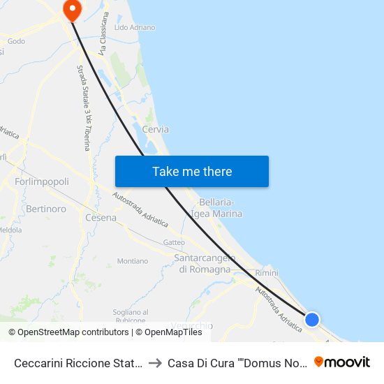 Ceccarini Riccione Station to Casa Di Cura ""Domus Nova"" map