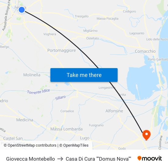 Giovecca Montebello to Casa Di Cura ""Domus Nova"" map