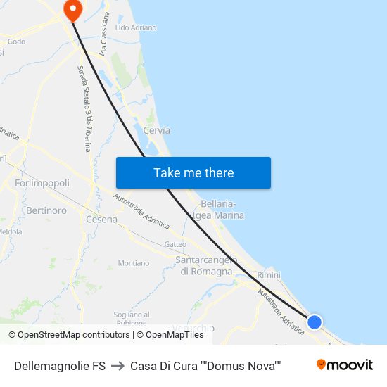 Dellemagnolie FS to Casa Di Cura ""Domus Nova"" map
