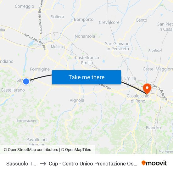 Sassuolo Terminal to Cup - Centro Unico Prenotazione Ospedale Maggiore map