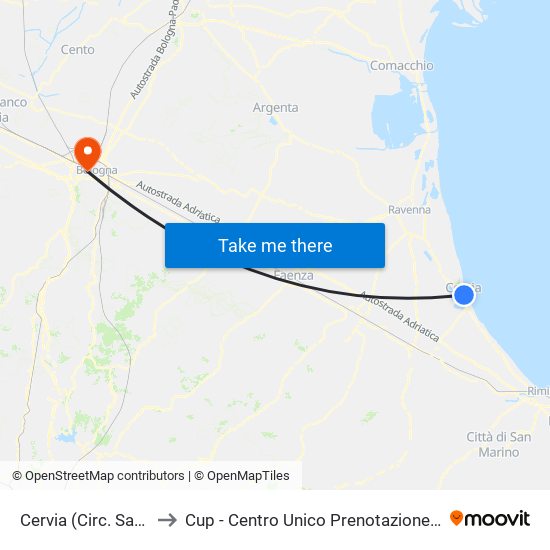Cervia (Circ. Sacchetti Est) to Cup - Centro Unico Prenotazione Ospedale Maggiore map
