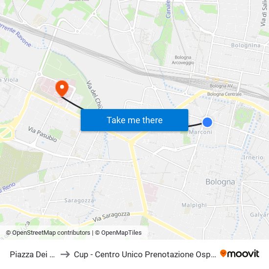 Piazza Dei Martiri to Cup - Centro Unico Prenotazione Ospedale Maggiore map
