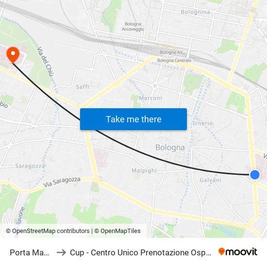 Porta Maggiore to Cup - Centro Unico Prenotazione Ospedale Maggiore map