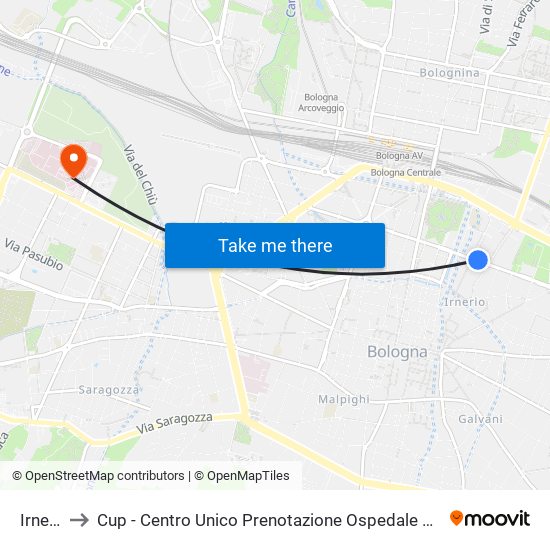 Irnerio to Cup - Centro Unico Prenotazione Ospedale Maggiore map