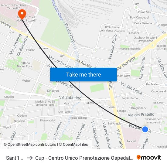 Sant`Isaia to Cup - Centro Unico Prenotazione Ospedale Maggiore map