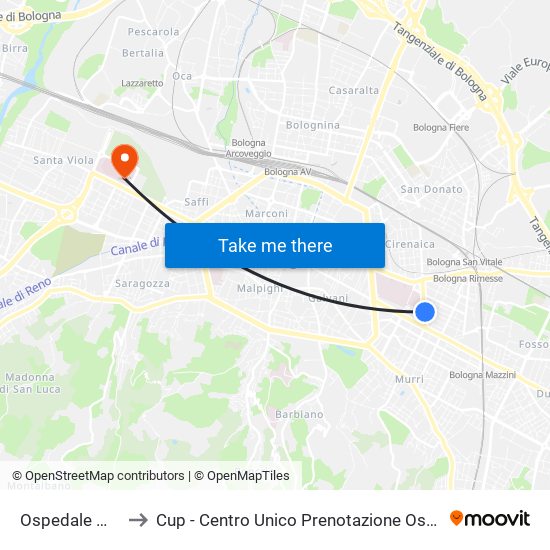 Ospedale Malpighi to Cup - Centro Unico Prenotazione Ospedale Maggiore map