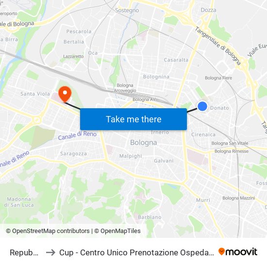 Repubblica to Cup - Centro Unico Prenotazione Ospedale Maggiore map