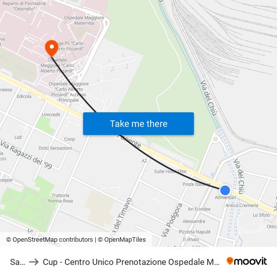 Saffi to Cup - Centro Unico Prenotazione Ospedale Maggiore map