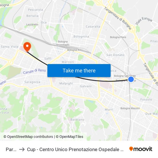 Parco to Cup - Centro Unico Prenotazione Ospedale Maggiore map