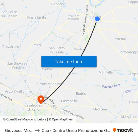 Giovecca Montebello to Cup - Centro Unico Prenotazione Ospedale Maggiore map