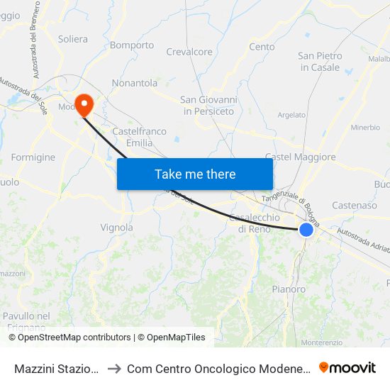 Mazzini Stazione to Com Centro Oncologico Modenese map