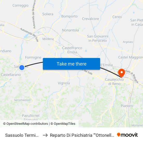 Sassuolo Terminal to Reparto Di Psichiatria ""Ottonello"" map