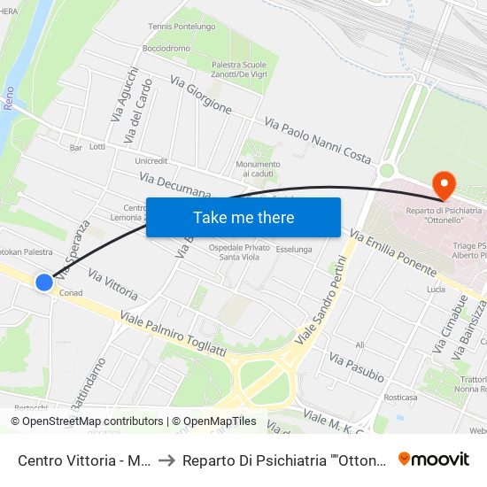 Centro Vittoria - Mast to Reparto Di Psichiatria ""Ottonello"" map