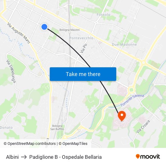 Albini to Padiglione B - Ospedale Bellaria map