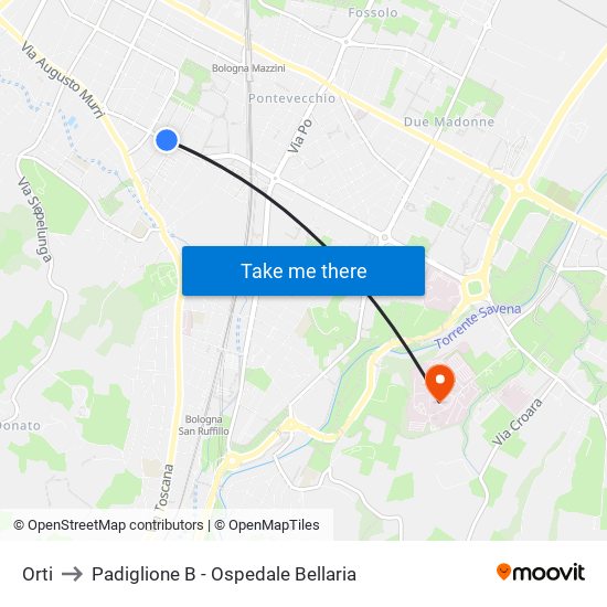 Orti to Padiglione B - Ospedale Bellaria map