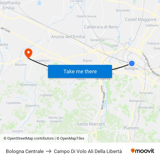 Bologna Centrale to Campo Di Volo Ali Della Libertà map