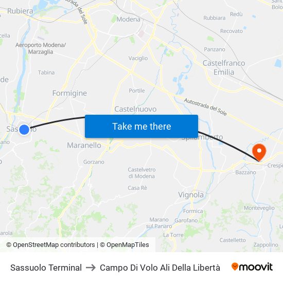 Sassuolo Terminal to Campo Di Volo Ali Della Libertà map