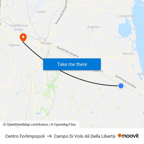 Centro Forlimpopoli to Campo Di Volo Ali Della Libertà map