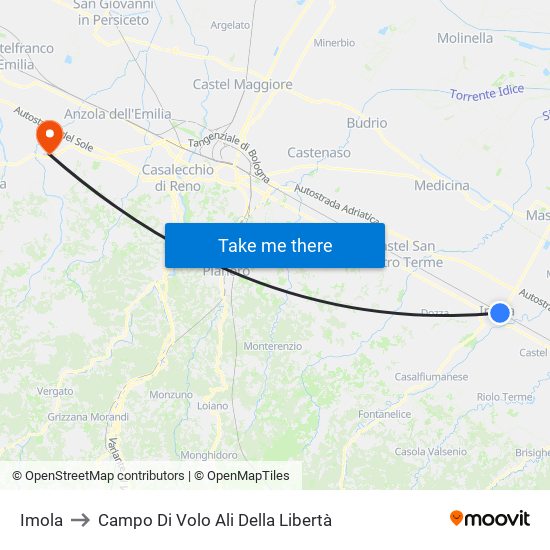 Imola to Campo Di Volo Ali Della Libertà map