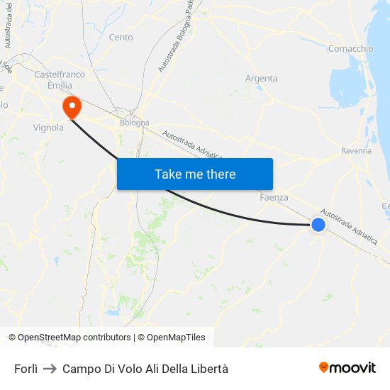Forlì to Campo Di Volo Ali Della Libertà map
